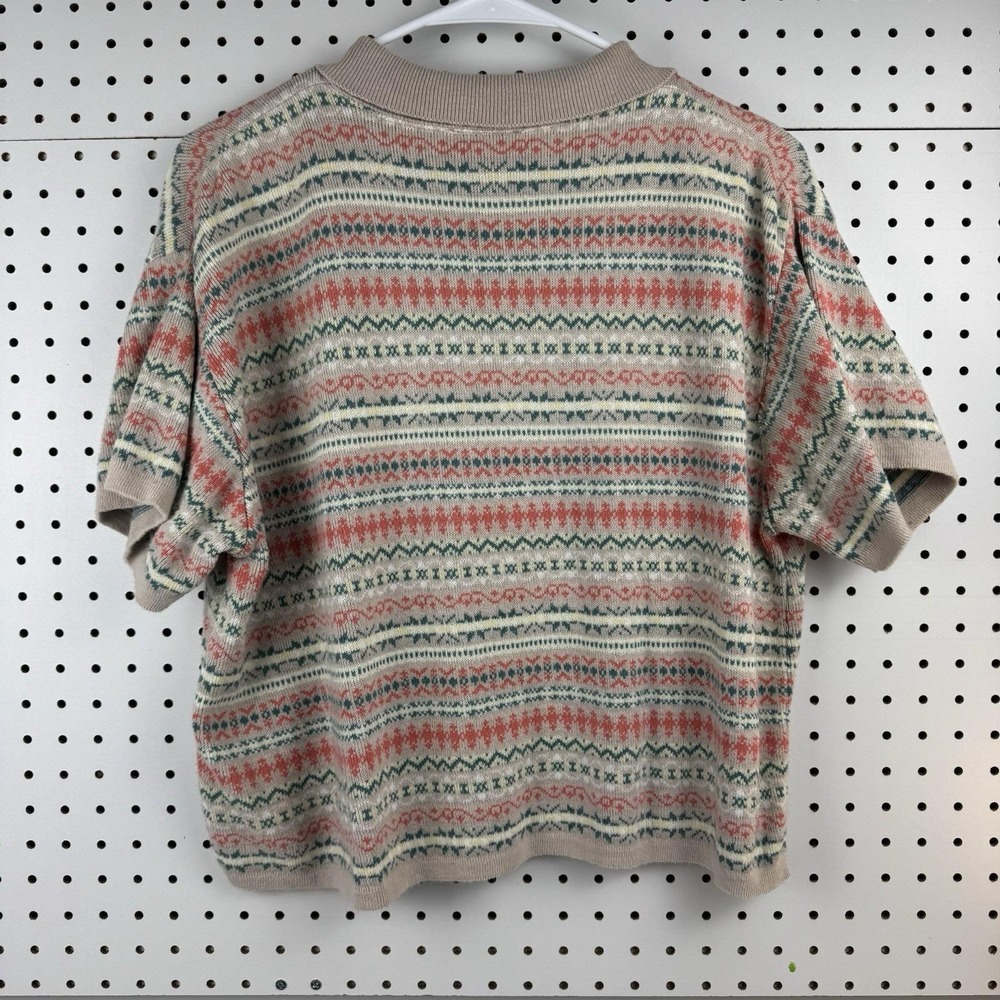 Vtg 90s Weathervane knit‎ polo sweater M beige Fair Isle grandpacore retro - Picture 3 of 12